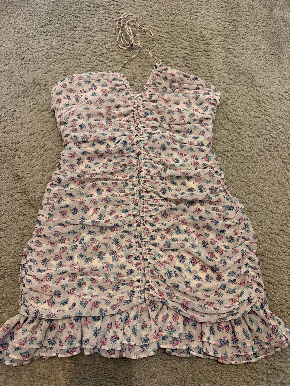 Floral Pink Ruched Halter woman’s dress